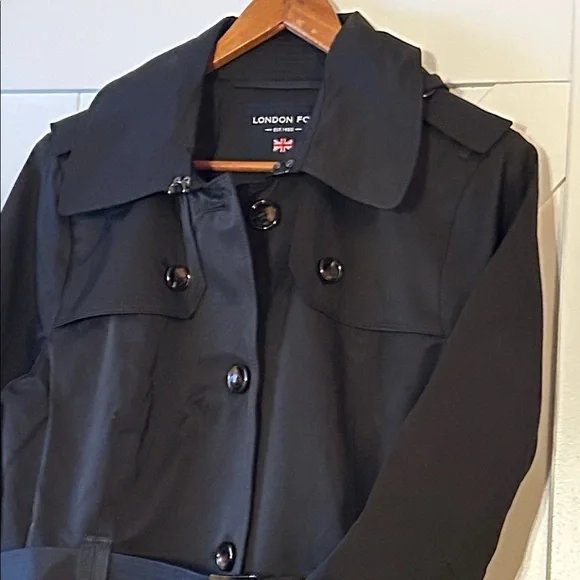 London Fog blackTrench Coat with Belt - Picture 5 of 11